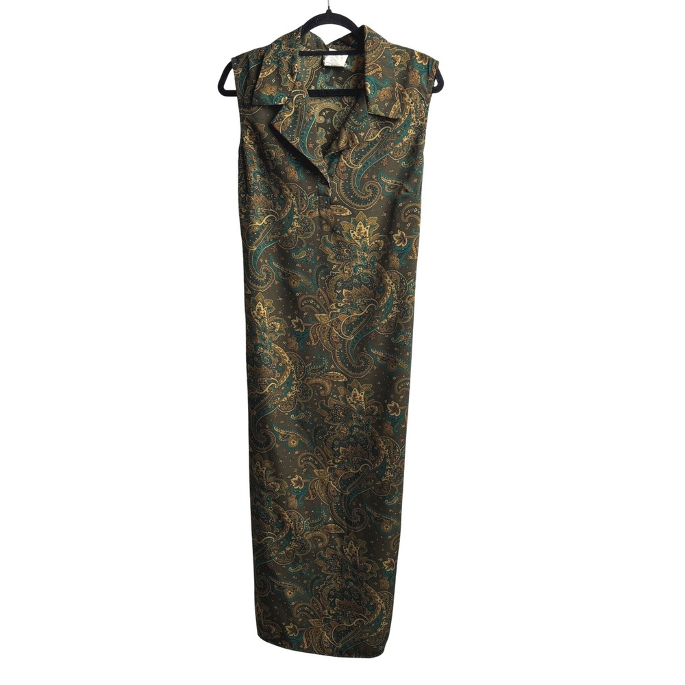 R&K Originals Vintage 90s‎ Paisley Sleeveless Maxi Dress Brown Green Size 16